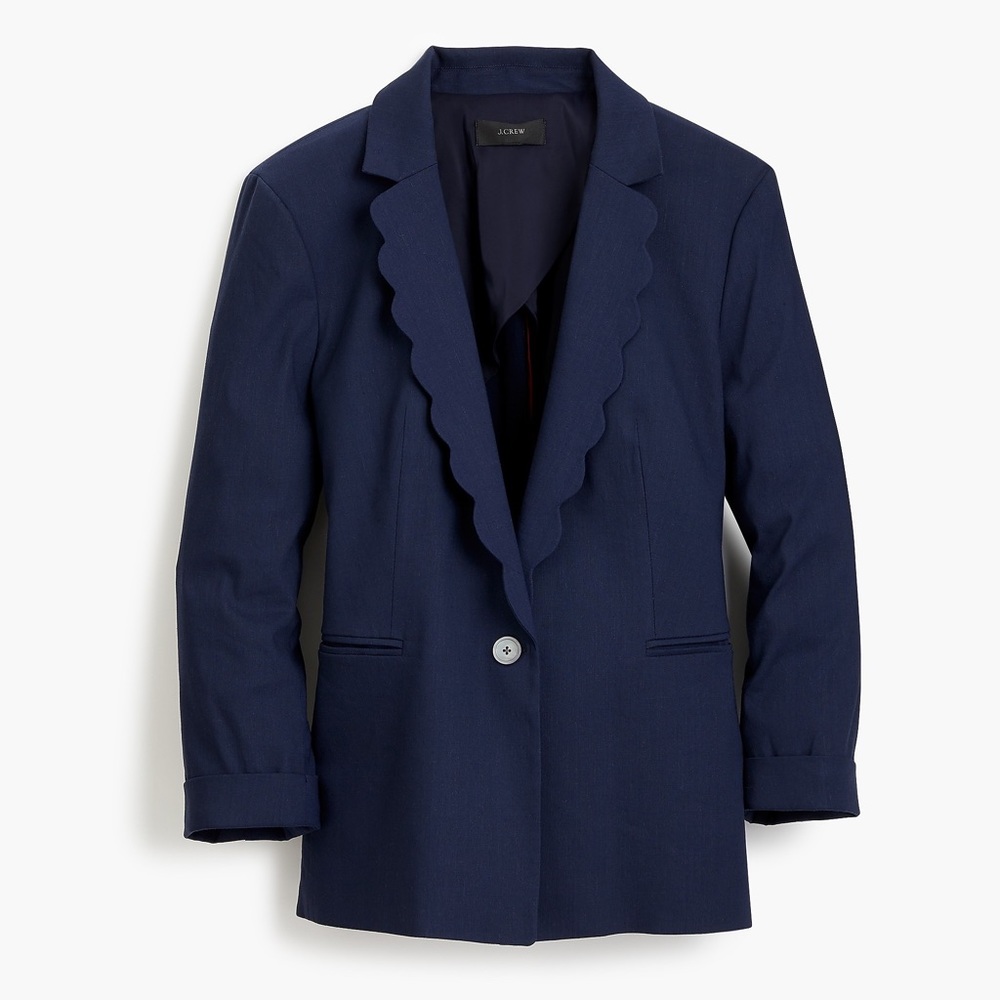 Women's Linen Blazer With Scalloped Collar
